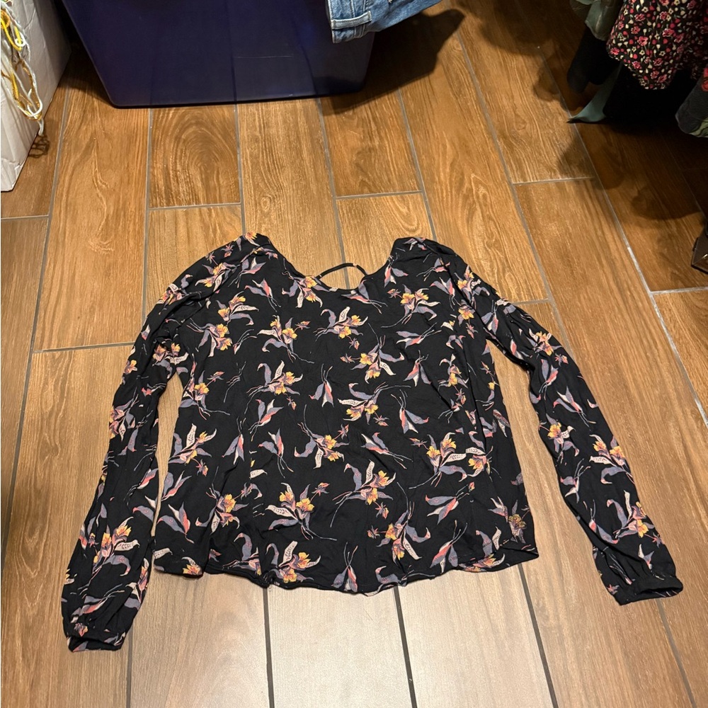 Free People Black Floral Blouse